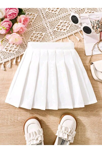 CARABO MODA Fusta mini pentru fetiță cu talie elastică și cu șnur în față (tabelul cu mărimi este disponibil în fotografie)