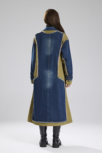 tw3 Kadın Denim Garnili Dokuma Kumaş Karışımlı Tasarım Trençkot