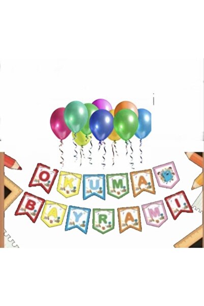 Genel Markalar Okuma Bayramı Uzar Yazı Zigzag Banner 10 Adet Karışık Renk Balon