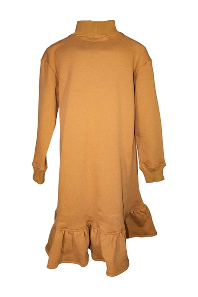 Ozmoz By Mukadder Özden Organic Skirt Ruffled Light Brown Winter Girl's Dress