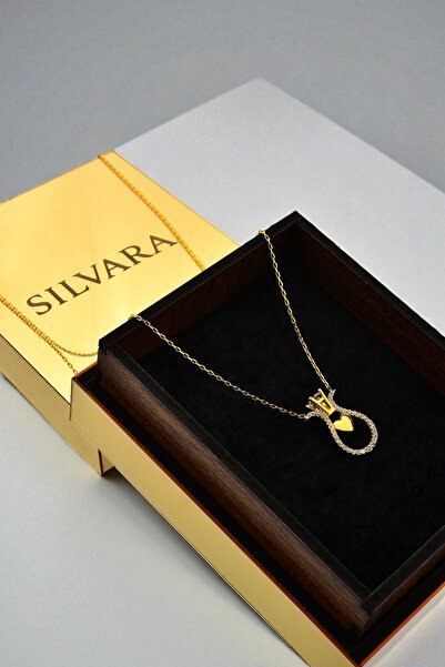 SILVARA TEK TAŞ LALE KALP KOLYE 925 AYAR KOMPLE GÜMÜŞ 18 AYAR ALTIN KAPLAMA