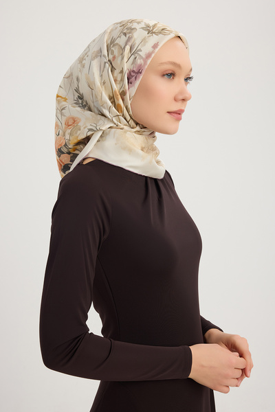 Schaless Пастораль - Екрю - 100% шовковий твіловий шарф - 90x90 см