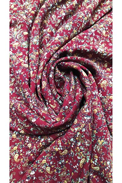 SARE NEHİR Bordo renkli şal desen metrelik viskon kumaş