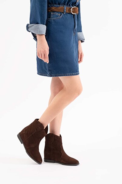 Louis Cardy Γυναικείες μπότες με κρυφό τακούνι από δέρμα καφέ καστόρι Concus