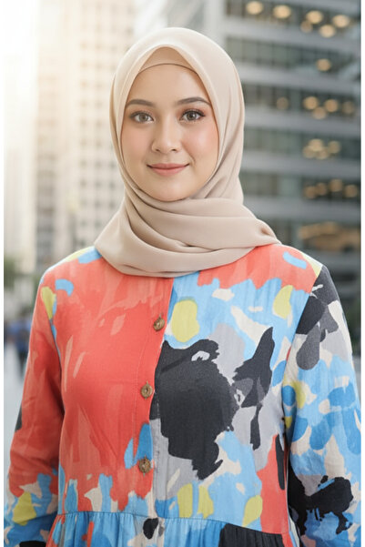 sefamerve Φόρεμα από ύφασμα με κορδόνια στη μέση 0166-02 Κοραλί Μπλε