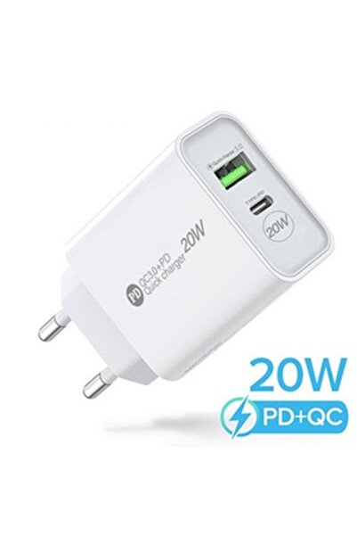 Flippy Fast Charger PD QC3.0, 2 Ports (USB + Type-C), 20W, Overheat Protection, White
