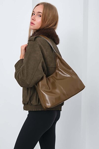 Shule Bags Gina Vintage Deri Omuz Çantası Vizon