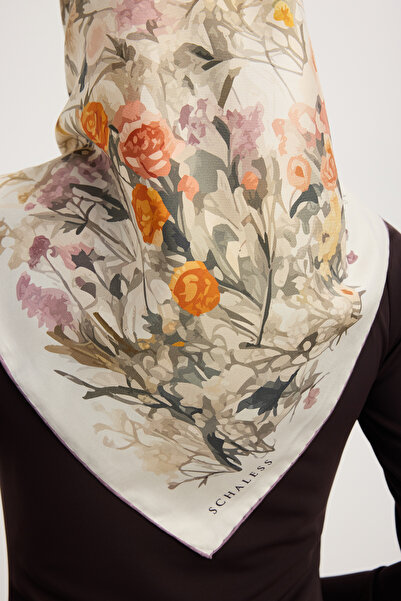 Schaless Пастораль - Екрю - 100% шовковий твіловий шарф - 90x90 см