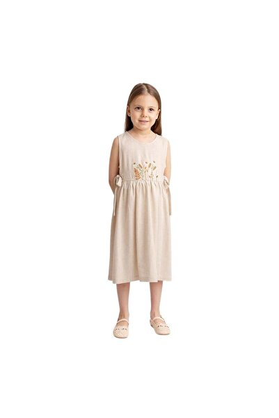 Oliven The Kid Linen Dress with Embroidered Front and Side Ties – Natural |  ...