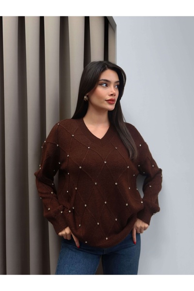 ESRAHELVACI V-neck Stone Knitwear Sweater