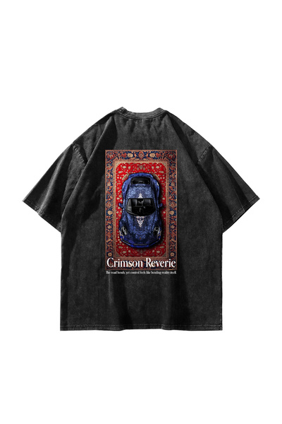 Sekizbiraltı Crimson Reverie Printed Oversize Unisex Washable Black Tshirt