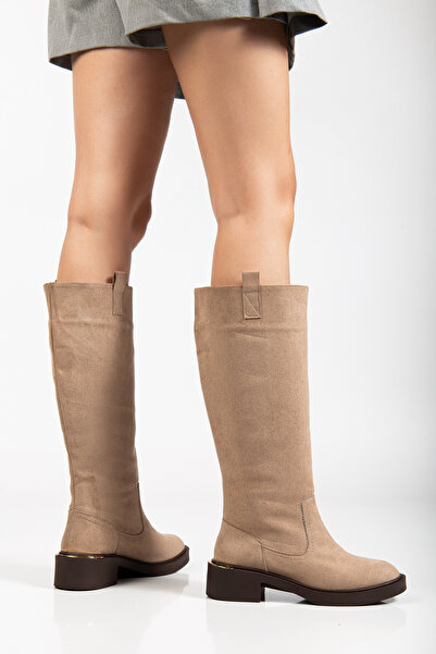 RİSSOLİ Γυναικείες μπότες από μινκ σουέντ με χρυσή λεπτομέρεια στην πλάτη