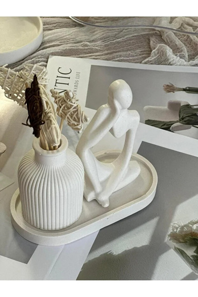 BlackHome Dekoratif Vazo & Düşünen İnsan Figürü 3'Lü Set