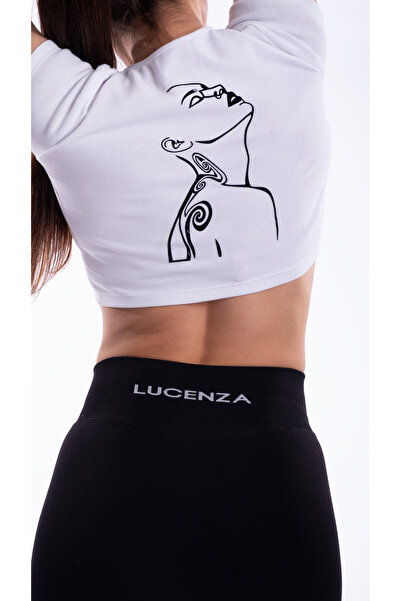 LUCENZA ELSA BEYAZ ÖZEL KOLEKSİYON KADIN BEYAZ CROP BASKILI