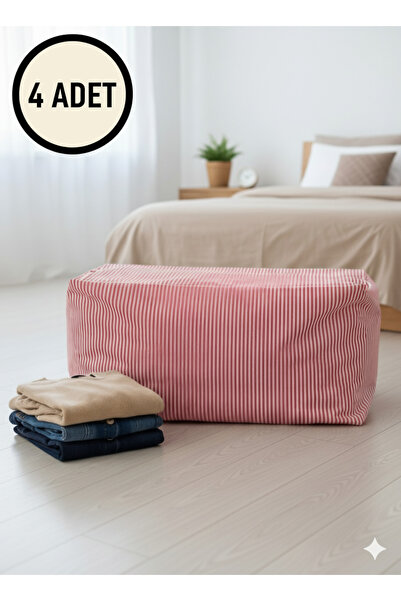 YUVAM CONCEPT مجموعة من 4 صناديق تخزين مبطنة متينة بحجم جامبو 100×50×50 سم [مخططة/منقوشة] لحفظ اللحاف