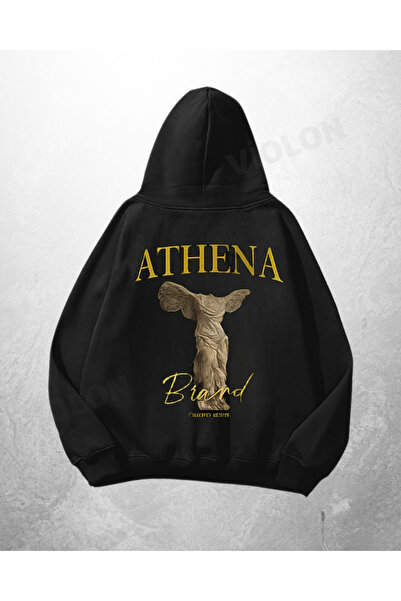 Violon Hanorac negru unisex, supradimensionat, cu imprimeu, marca Athena