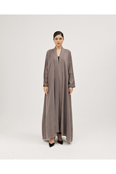 SOROSE SA عباية ملكي كلوش رمادية بتطريز هاري على الأكمام والخلف