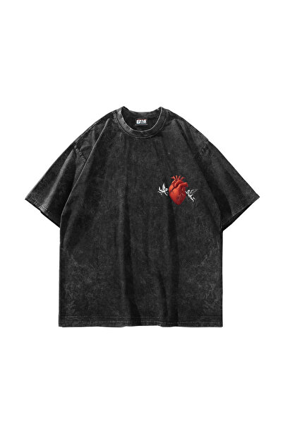Sekizbiraltı Angels Guard Our Hearts Printed Oversize Unisex Washable Black Tshirt