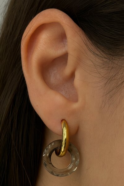 TAKIŞTIR أقراط دائرية من الفولاذ باللون الذهبي (زوج)