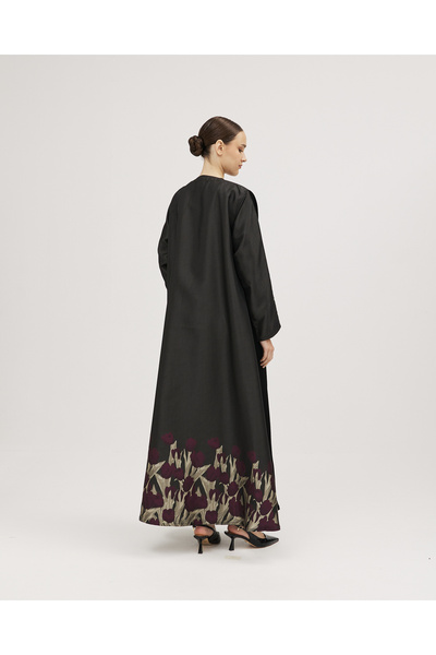 SOROSE SA Barbie Abaya/Tifta Wrap with a Tree at the Bottom of the Abaya in Silver and Oud - Color As