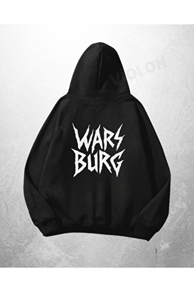 Bravebell Hanorac negru unisex cu glugă, supradimensionat, cu imprimeu Wars Burg