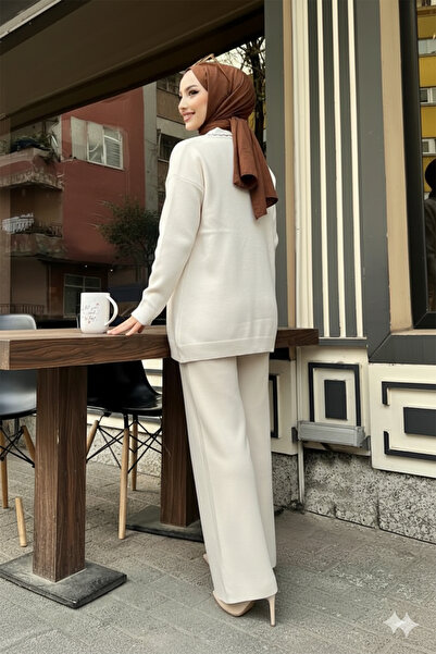 benguen Striped Detailed Knitwear Jacket Set H25302 Stone Color