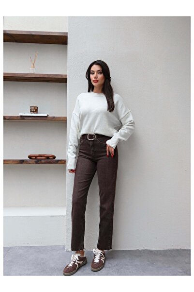 ESRAHELVACI Pantaloni de blugi originali cu tăietură la picioare, spălat cu c...