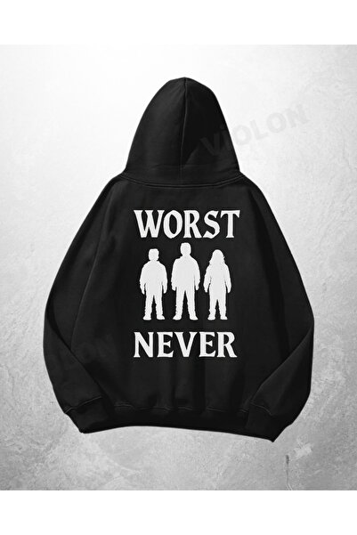 Violon Crna unisex majica sa kapuljačom "Worst Never Printed" u većem izgledu