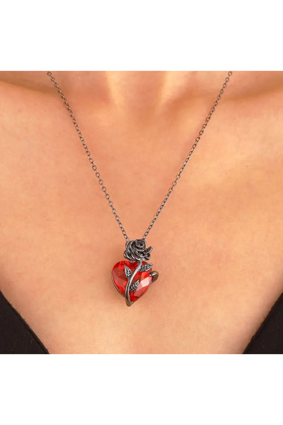 shellwetr Kadın Kolye Heartrose Kadın Kolye Gül Kalp Detaylı Gotik Koyu Zinci...