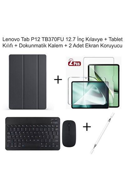 Yesnıce Lenovo Tab P12 TB370U 12.7 İnç Uyumlu Standlı Kılıf Ve Dokunmatik Kalem Ve Klavye ve Mouse
