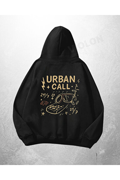 Violon Μαύρο Unisex Φούτερ με κουκούλα Urban Call με χρυσό σχέδιο και στάμπα,...