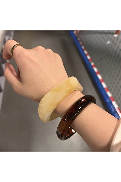 STEELMAKER JEWELRY 2’li Kalın Akrilik Bilezik Seti – Amber & Krem