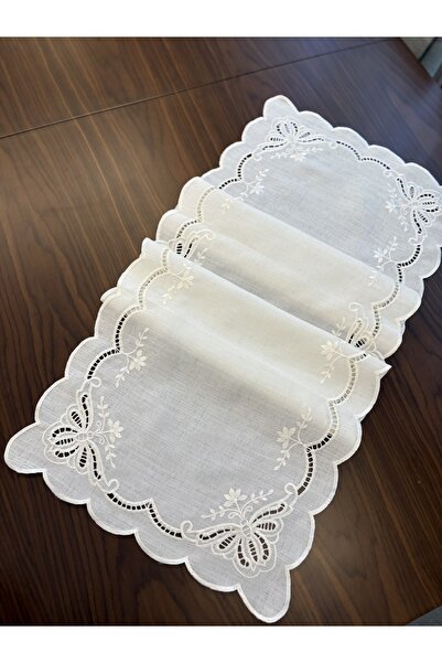 Denef Home Delik İşi Kelebek Runner 1 Adet - Krem Renk, 35x100 cm
