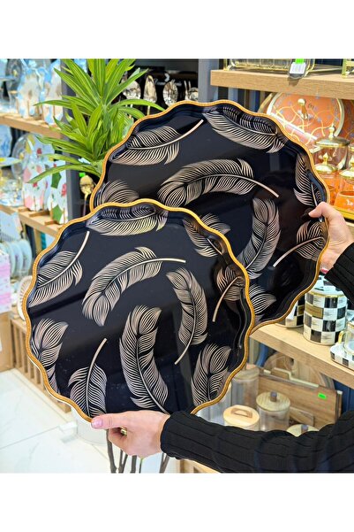 Onedekor 2-Piece Black Feather Luxury Tray