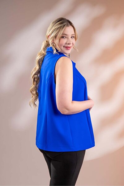 Roxxlen 1112046 Γυναικείο αμάνικο γιλέκο με φερμουάρ μεγάλου μεγέθους μπλε κοβαλτίου