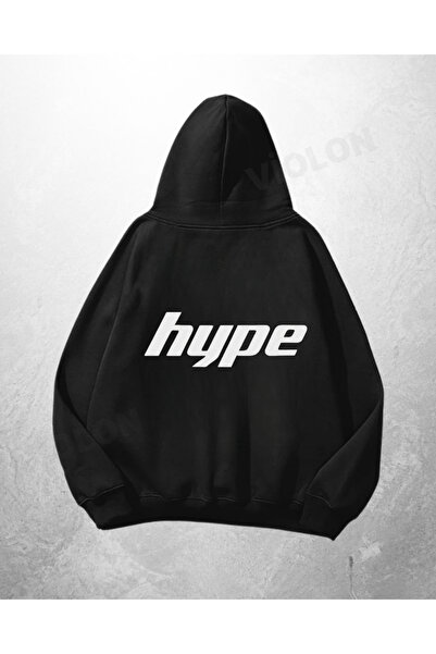 Bravebell Hanorac negru unisex supradimensionat cu imprimeu text Hype