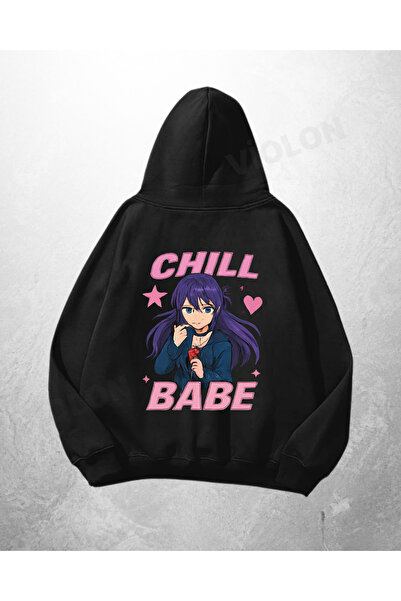 Violon Μαύρο Unisex Φούτερ με κουκούλα, με στάμπα κινουμένων σχεδίων  "Chill ...