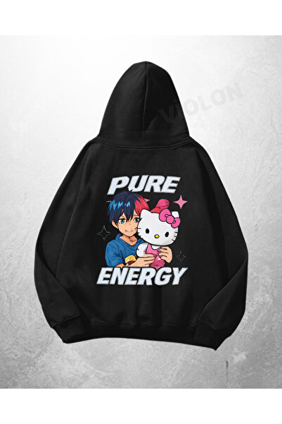 Violon Μαύρο Unisex Φούτερ με κουκούλα Oversize με στάμπα Pure Energy