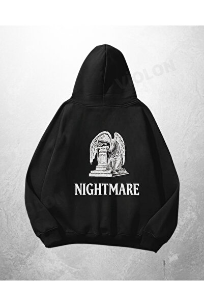 Violon Μαύρο Unisex Φούτερ με κουκούλα με στάμπα Nightmare Angel σε μεγάλο μέ...