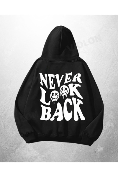 Violon Hanorac negru unisex, supradimensionat, cu imprimeu Never Lock Back