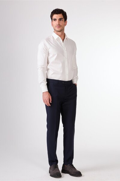 Dufy Lacivert Erkek Düz Mono Yaka Takım Elbise