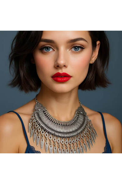 Luxiva El yapımı Antik Gümüş Kaplama Tribalin Esintili Gösterişli Yaka çelik ...