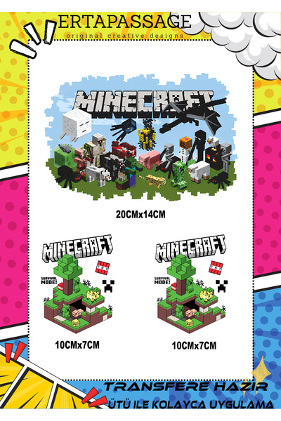 ErTaPassage Minecraft Çocuk DTF Transfer Baskı – Ütüyle Yapışan – Tişört İçin...