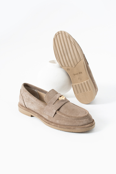 Siena Shoes Helena Kadın Toka Detaylı Hakiki Deri Loafer Bej Süet