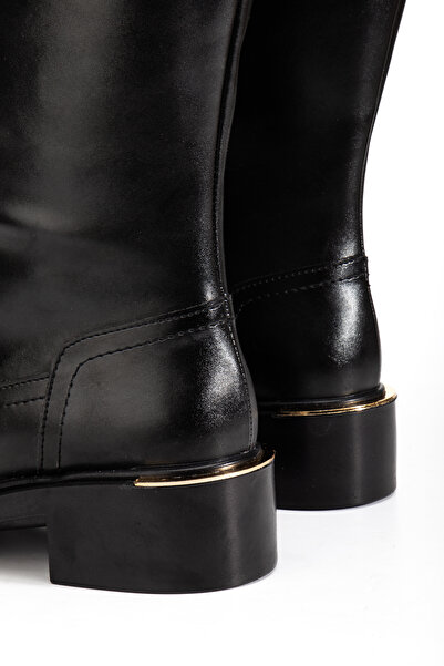 RİSSOLİ Γυναικείες μαύρες γυαλιστερές μπότες με χρυσή λεπτομέρεια στην πλάτη