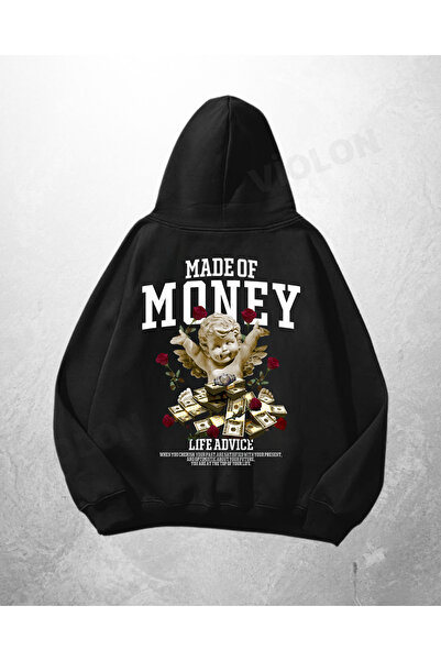 Violon Μαύρο Unisex Φούτερ με κουκούλα, με στάμπα  "Made Of Money ", Oversize