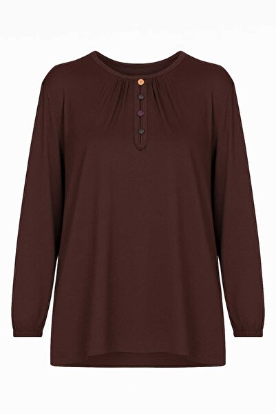 ziend fashion Γυναικεία μπλούζα ελαστικό ύφασμα μεσαίας και μεγαλύτερης ηλικίας Four Seasons καφέ μαμά χτενισμένη βαμβακερή μπλούζα με μοτίβο με ελαστικά μανίκια