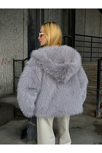 CARLA MARA Hooded Fur Jacket Gray