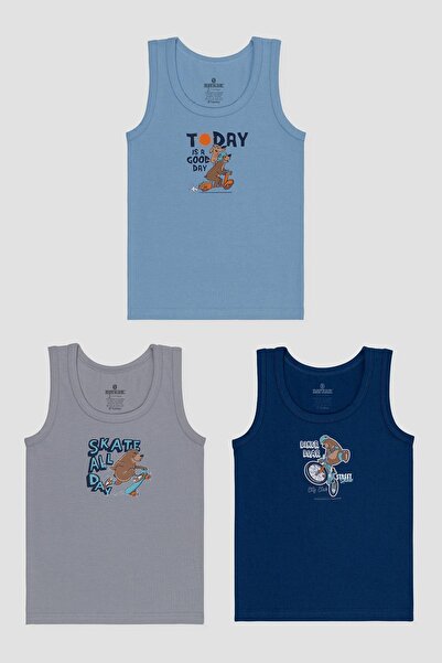 BAYKAR Boys' Cotton Crew Neck Printed Tank Top T-Shirt 3-Pack 2526 Colorful