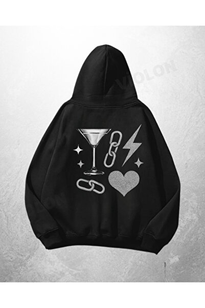 Violon Μαύρο Unisex Φούτερ με κουκούλα, με γραφικά τυπωμένα μικτά σύμβολα, σε...